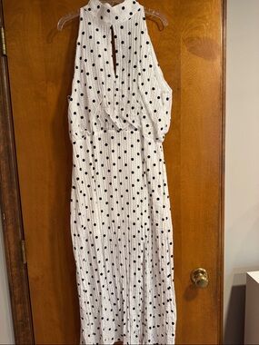 Glamorous White Maxi Dress with Black Polka Dots
